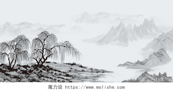 中式水墨画山水画书法海报背景素材